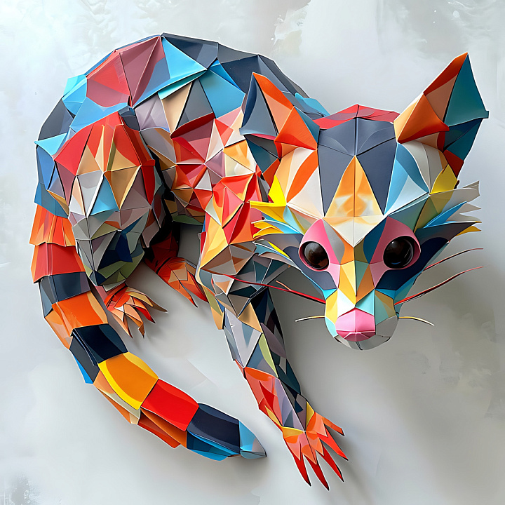 Animal of Colorful Origami-Inspired Asian Palm Civet Pattern seamless PBR texture preview