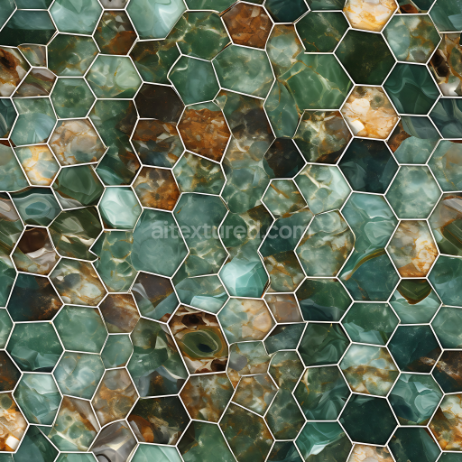 Seamless 3D PBR Marble Mosaic Texture Featuring Green and Brown Polished Stone