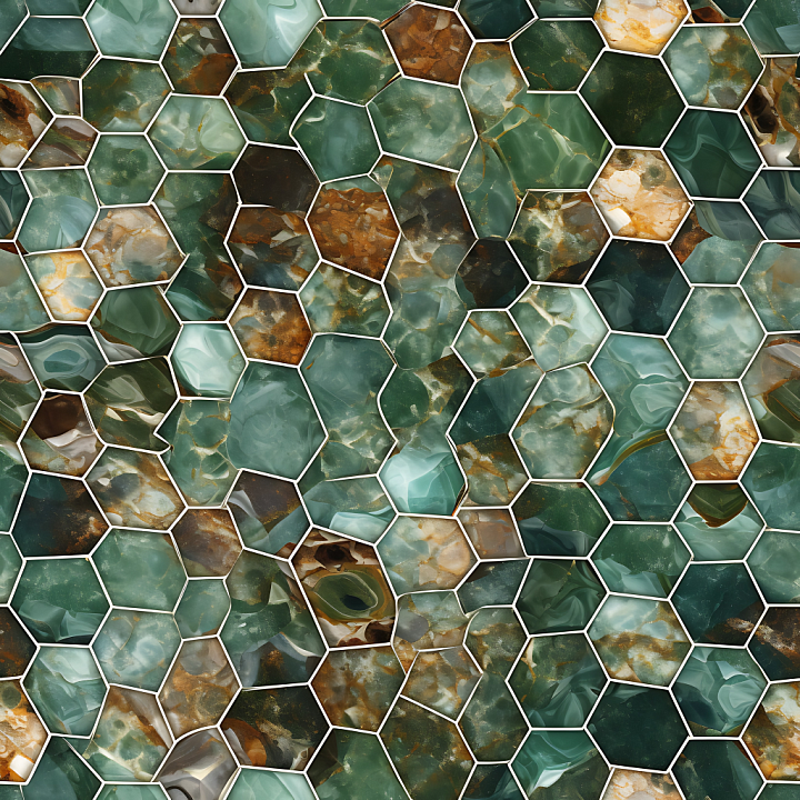 Marble Mosaic Featuring Green and Brown Polished Stone seamless PBR texture preview