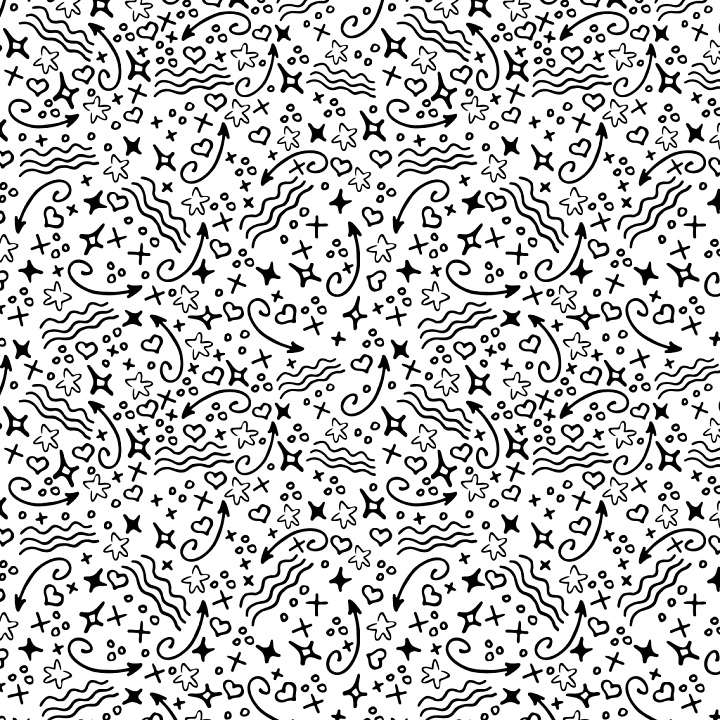 with Black Hand-Drawn Abstract Doodles on White Background seamless PBR texture preview