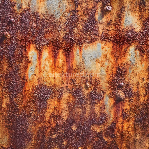 Seamless 3D PBR Rusty Metal Texture Featuring Detailed Cracks, Pits, and Weathered Surface