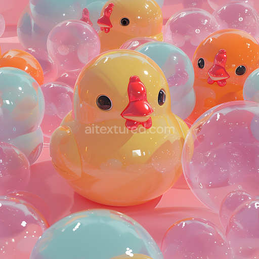 Seamless 3D Inflated PBR Texture Featuring Glossy Vinyl Inflated Duck Shapes