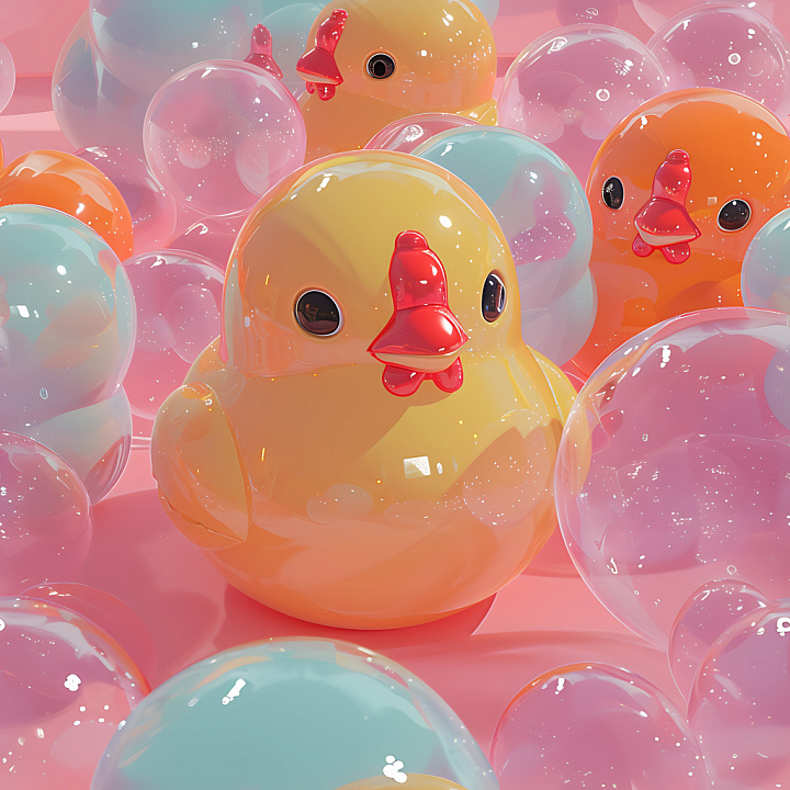 Inflated Featuring Glossy Rubber Duck Panels in Vibrant Colors seamless PBR texture preview