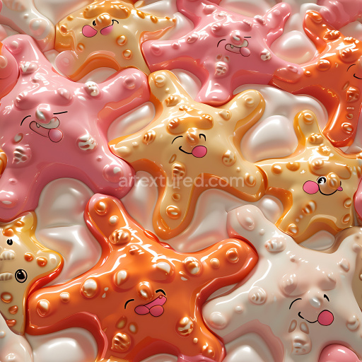 Seamless 3D Inflated PBR Texture Featuring Cute Colorful Starfish Toys