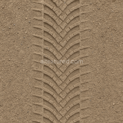 Seamless 3d texture pbr 8k dry tire tread on dusty gravel print with compacted gravel and soil imprint