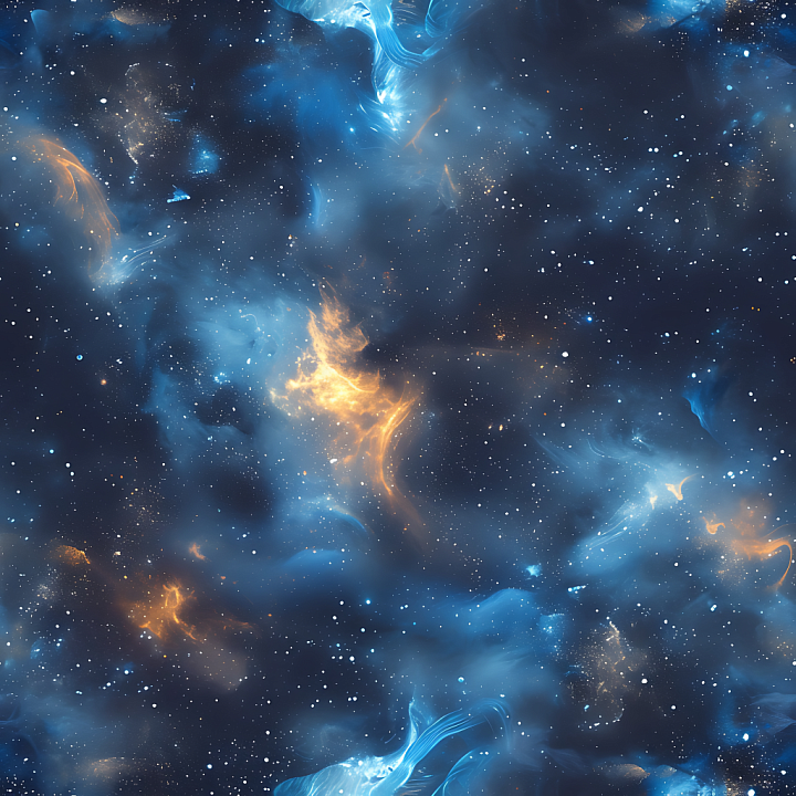 Space Featuring Glowing Blue Nebula Clouds and Orange Plasma seamless PBR texture preview