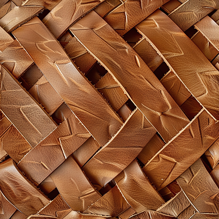 Woven Brown Leather with Natural Grain and Creased Detailing seamless PBR texture preview