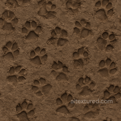 Of Dog Paw Prints On Muddy Wet Soil Surface seamless Footprints PBR texture