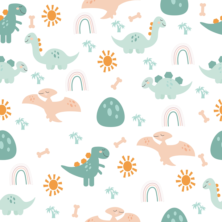 Fabric with Baby Boy Dinosaur Pattern and Pastel Colors seamless PBR texture preview