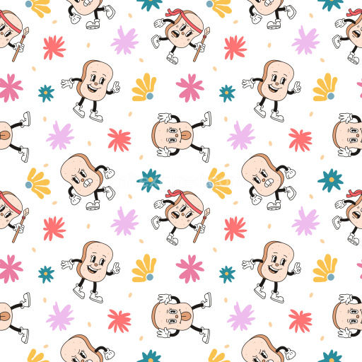 Pattern Bundle - Seamless 3D Pattern PBR Texture with Playful Cartoon Characters and Colorful Floral Motifs texture preview