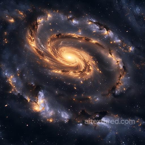 Space PBR Texture Featuring a Luminous Galactic Spiral Nebula with Golden Glow seamless Star, space, planets PBR texture