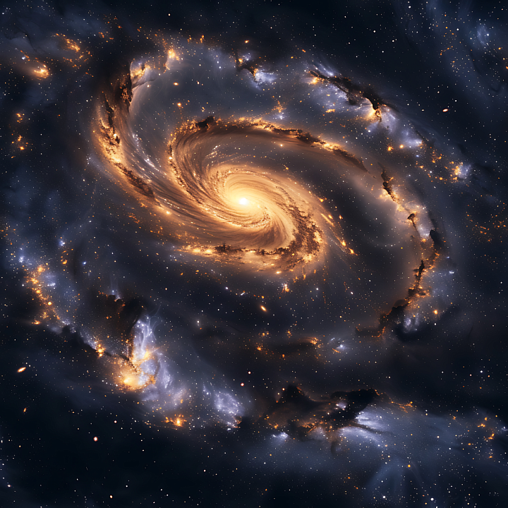 Space Featuring a Luminous Galactic Spiral Nebula with Golden Glow seamless PBR texture preview