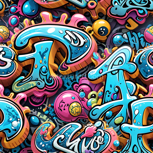Seamless 3D PBR Graffiti Texture with Vibrant Blue and Pink Stylized Letters