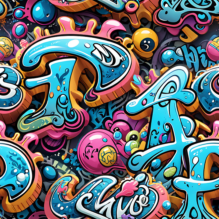 Graffiti with Vibrant Blue and Pink Stylized Letters seamless PBR texture preview