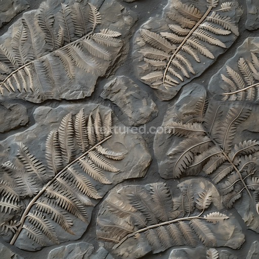 Preview — Seamless 3D Fossilized Fern Stone PBR Texture with Detailed Leaf Impressions
