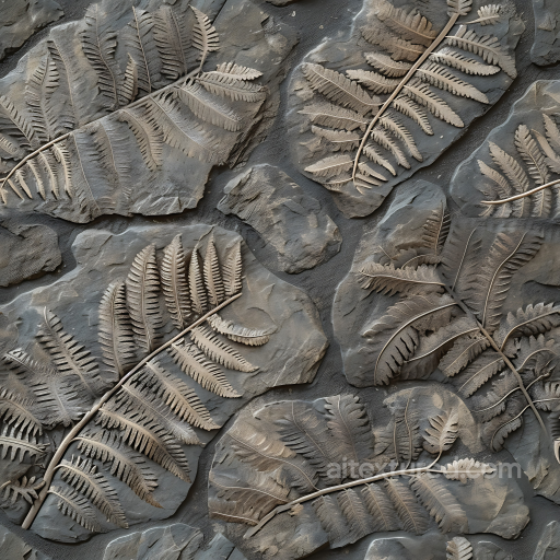 Fossilized Fern Stone PBR Texture with Detailed Leaf Impressions seamless Stone PBR texture