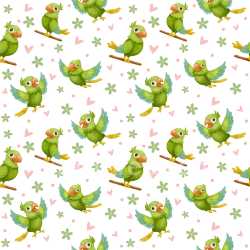 Pattern Bundle - Seamless 3D Pattern PBR Texture Featuring Cute Green Parrots with Floral and Heart Motifs texture preview