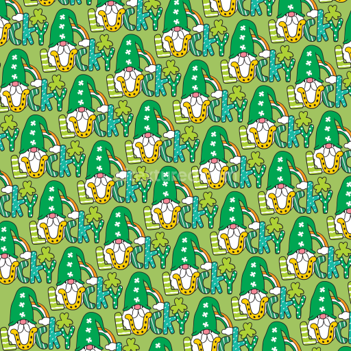 Seamless 3D PBR Digital Paper Texture Featuring St Patrick Gnome and Lucky Patterns