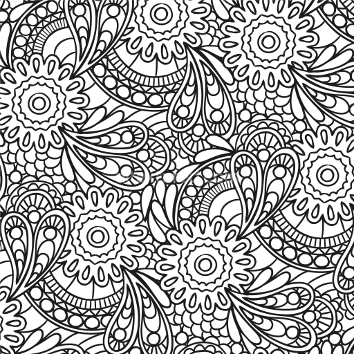 Seamless 3D PBR Texture with Intricate Black and White Floral Line Pattern