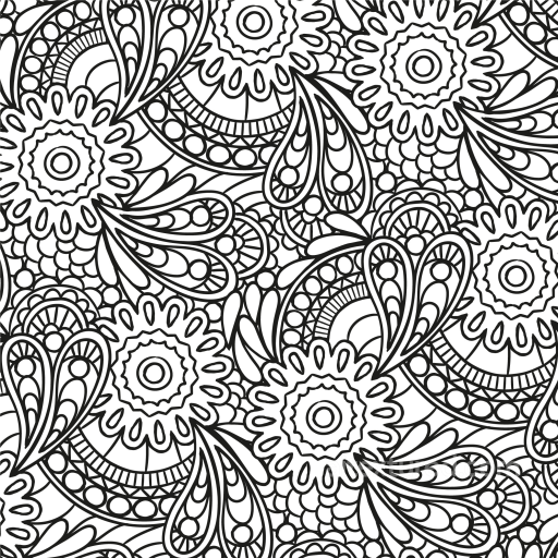 with Intricate Black and White Floral Line Pattern seamless White & Black PBR texture