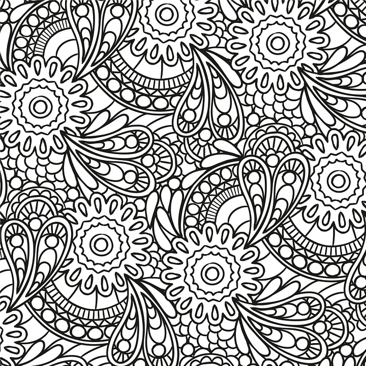 with Intricate Black and White Floral Line Pattern seamless PBR texture preview