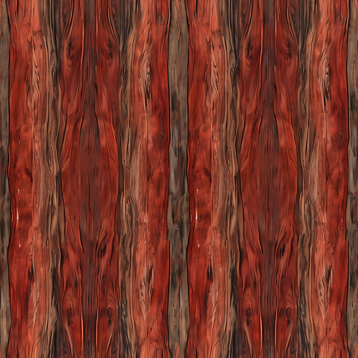 Stained Rustic Wood Planks with Deep Grain and Warm Red Tones seamless PBR texture preview