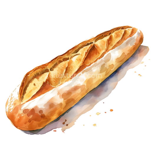 Watercolor Style Baguette Bread Breakfast PNG Graphic