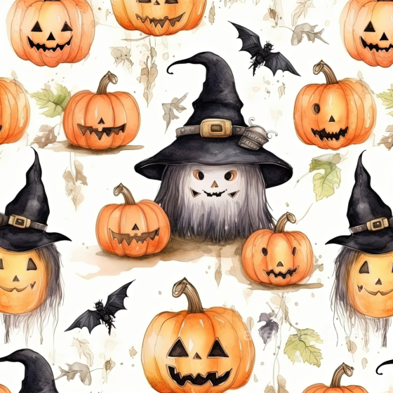 Watercolor Halloween Texture with Jack-o'-Lanterns and Witch Hats Watercolor Halloween texture preview