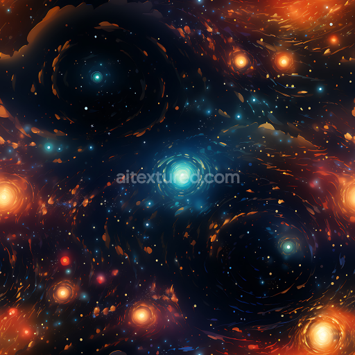 Seamless 3D Space PBR Texture Featuring Galactic Swirls and Vibrant Starfield