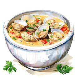 seamless Watercolor Clam Chowder Breakfast Soup with Fresh Herbs Illustration texture 8k free download PBR