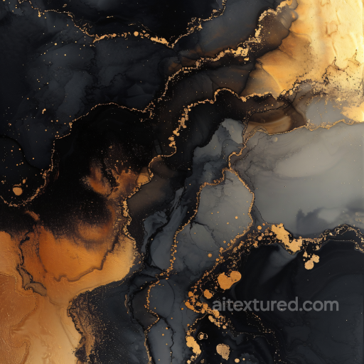 Alcohol Ink PBR Texture with Black and Gold Veins and Fluid Marbling seamless Alcohol ink PBR texture