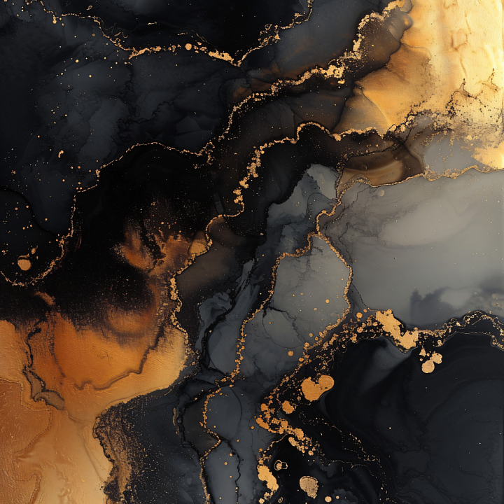 Alcohol Ink with Black and Gold Veins and Fluid Marbling seamless PBR texture preview