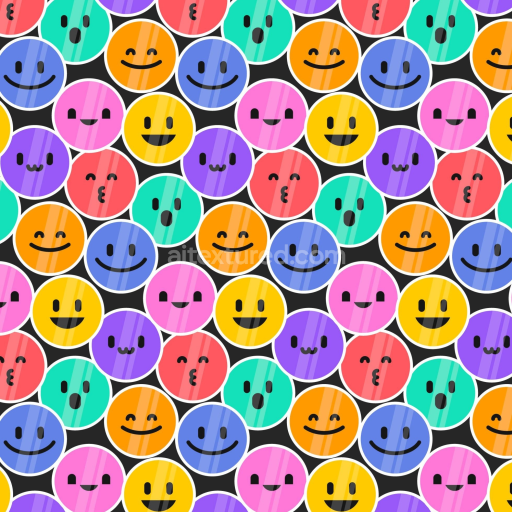 Seamless 3D PBR Texture with Colorful Happy Face Pattern and Glossy Finish