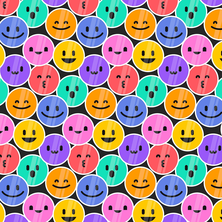 with Colorful Happy Face Pattern and Glossy Finish seamless PBR texture preview