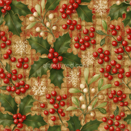 Seamless 3d texture pbr 8k holly leaves holly berries mistletoe red berries