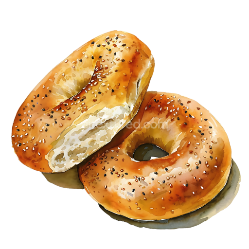 Toasted Sesame Bagels Hand-Painted Watercolor Breakfast Illustration