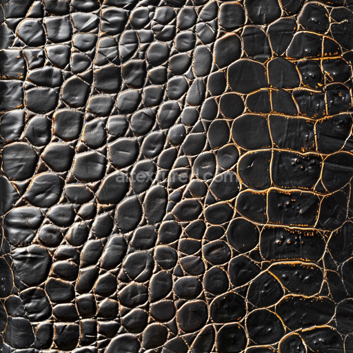 Seamless 3D Black Crocodile Leather PBR Texture with Distinctive Scaly Grain