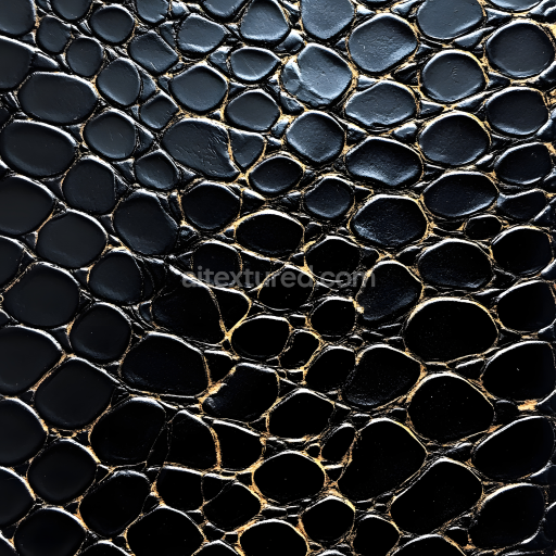 Seamless 3D PBR Texture of Black Reptile Skin with Glossy Scale Patterns