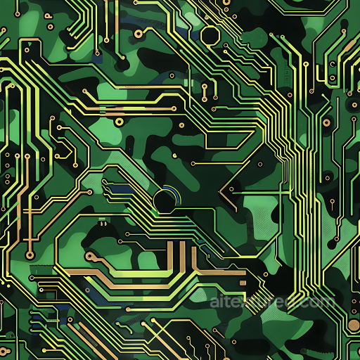 Camouflage Texture with Futuristic Circuitry Overlay in Green Tones seamless Color Camouflage PBR texture