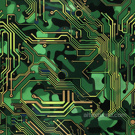 Camouflage Texture with Futuristic Circuitry Overlay in Green Tones Color Camouflage texture preview