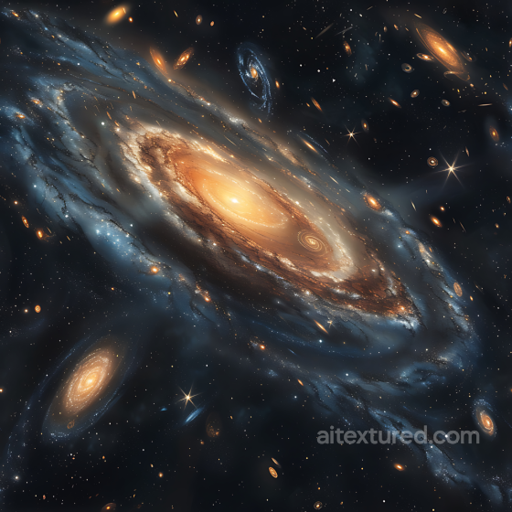 Space PBR Texture Featuring Spiraling Galaxy Clusters with Warm and Cool Hues Star, space, planets texture preview
