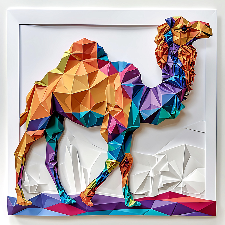 Featuring Vibrant Origami-Style Bactrian Camel with Multicolor Faceted… seamless PBR texture preview