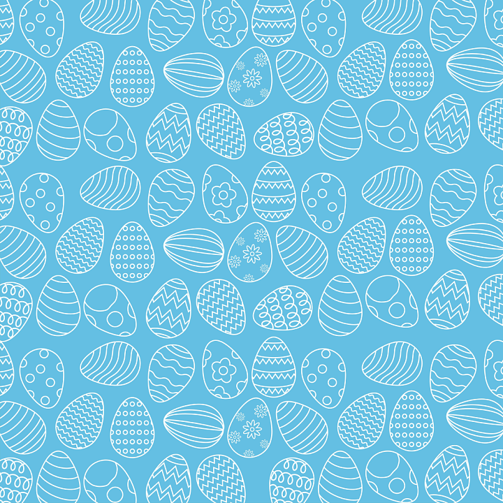 Digital Paper with White Easter Egg Line Art on Blue seamless PBR texture preview