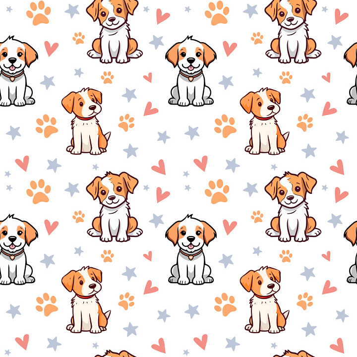 Pattern Featuring Cute Dog Motifs with Hearts and Paw Prints seamless PBR texture preview