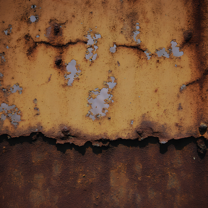Rusted Metal with Yellow Paint and Corrosion Holes seamless PBR texture preview