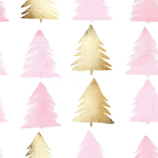 Seamless 3D PBR Texture of Pink and Gold Painted Christmas Trees Pattern
