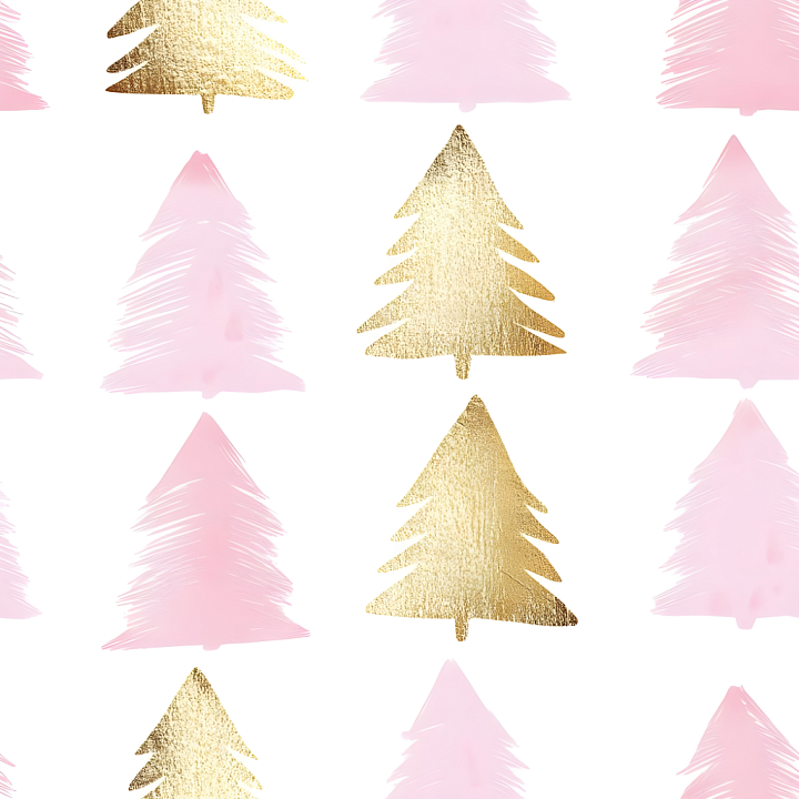 All Christmas Digital paper of Pink and Gold Painted Christmas Trees Pa… seamless PBR texture preview