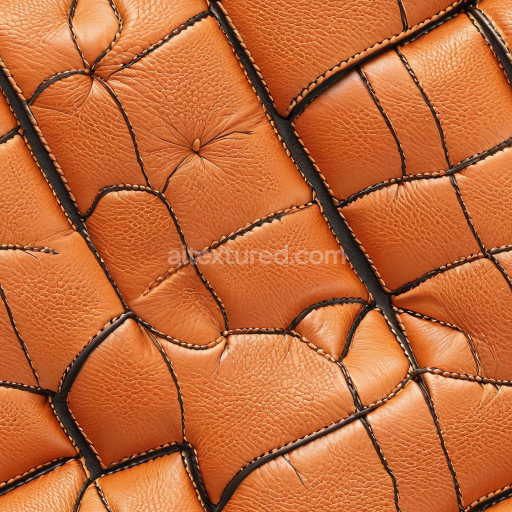 Seamless 3D PBR Quilted Orange Leather Upholstery Texture with Detailed Stitching