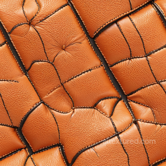 Quilted Orange Leather Upholstery Texture with Detailed Stitching Leather texture preview