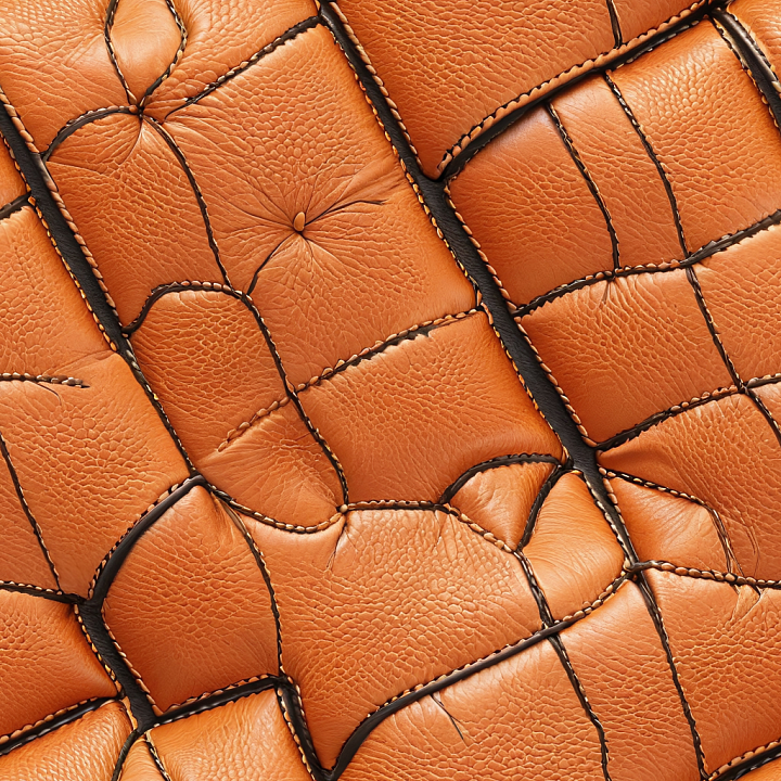 Quilted Orange Leather Upholstery with Detailed Stitching seamless PBR texture preview
